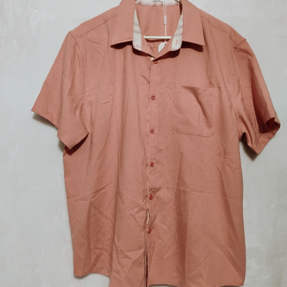 Coofandy Dusty Pink Mens Large Button Up Short Sleeve Shirt NEW NWT Preppy D